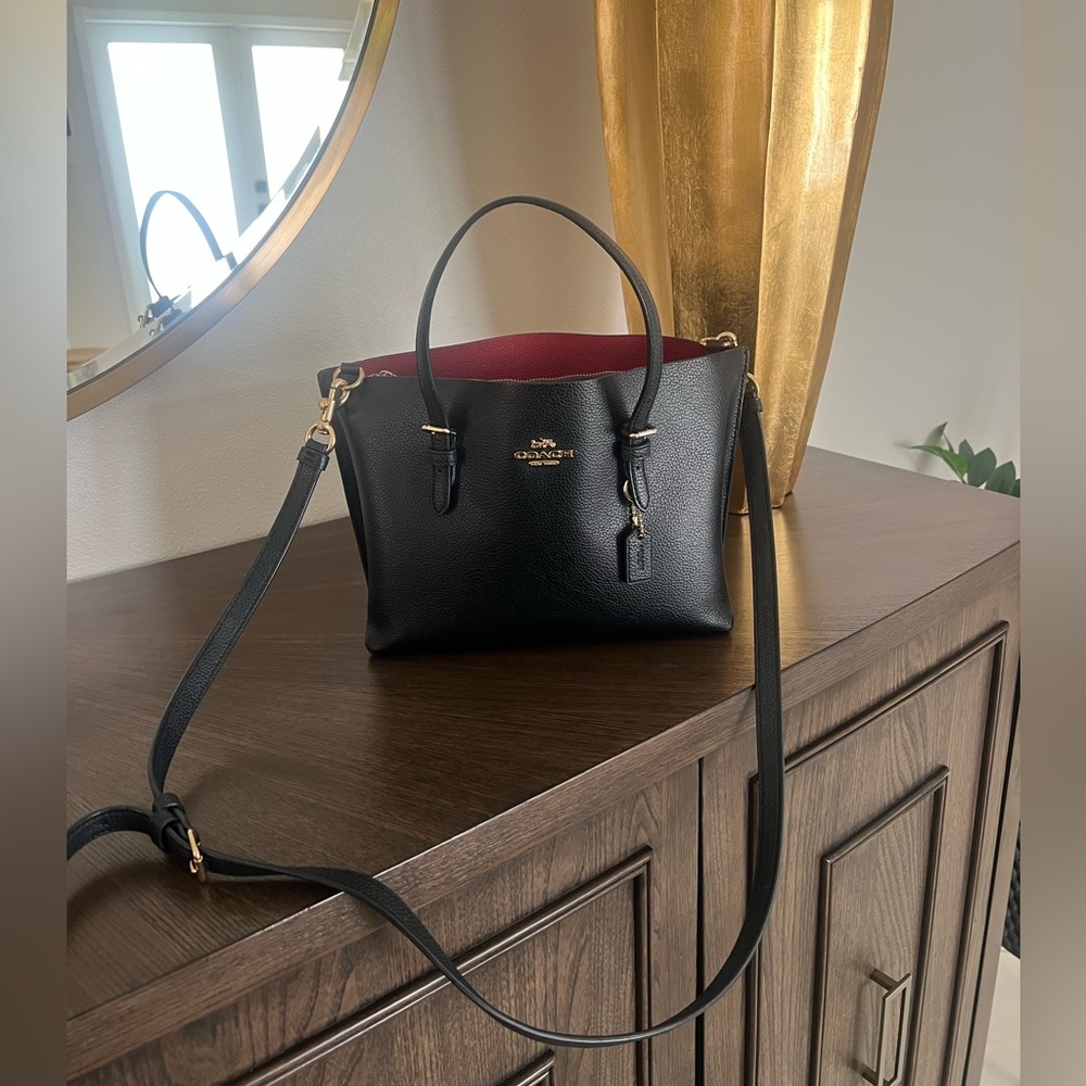 Coach Mollie 25 Black Pebbled Leather Gold Hardware